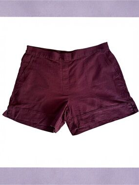 Banana Republic High Rise Linen Blend Pull On Shorts Burgundy XL